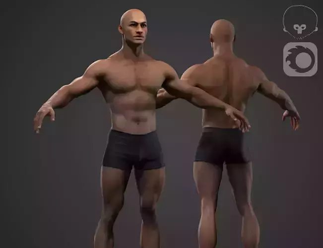 Black muscle man  Low-poly 3D model
