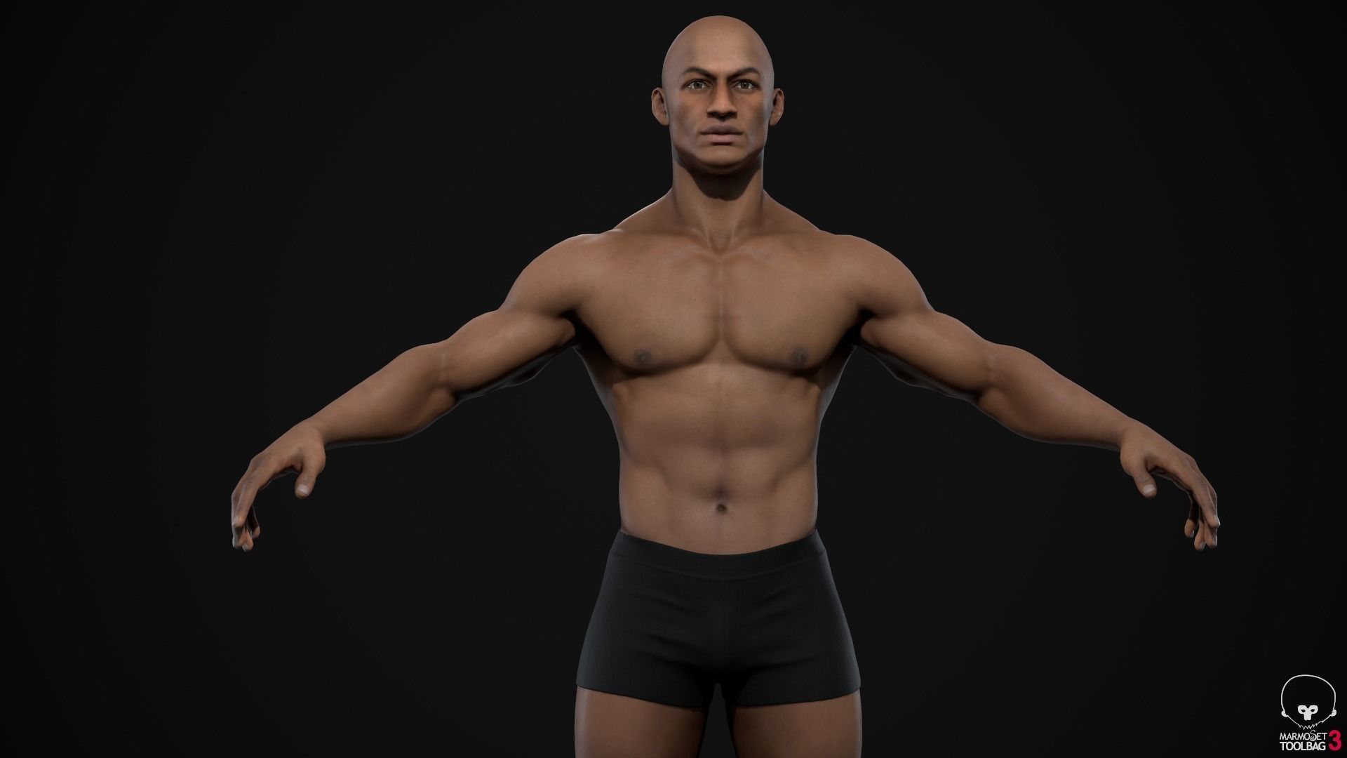 Black muscle man Low-poly 3D model_16