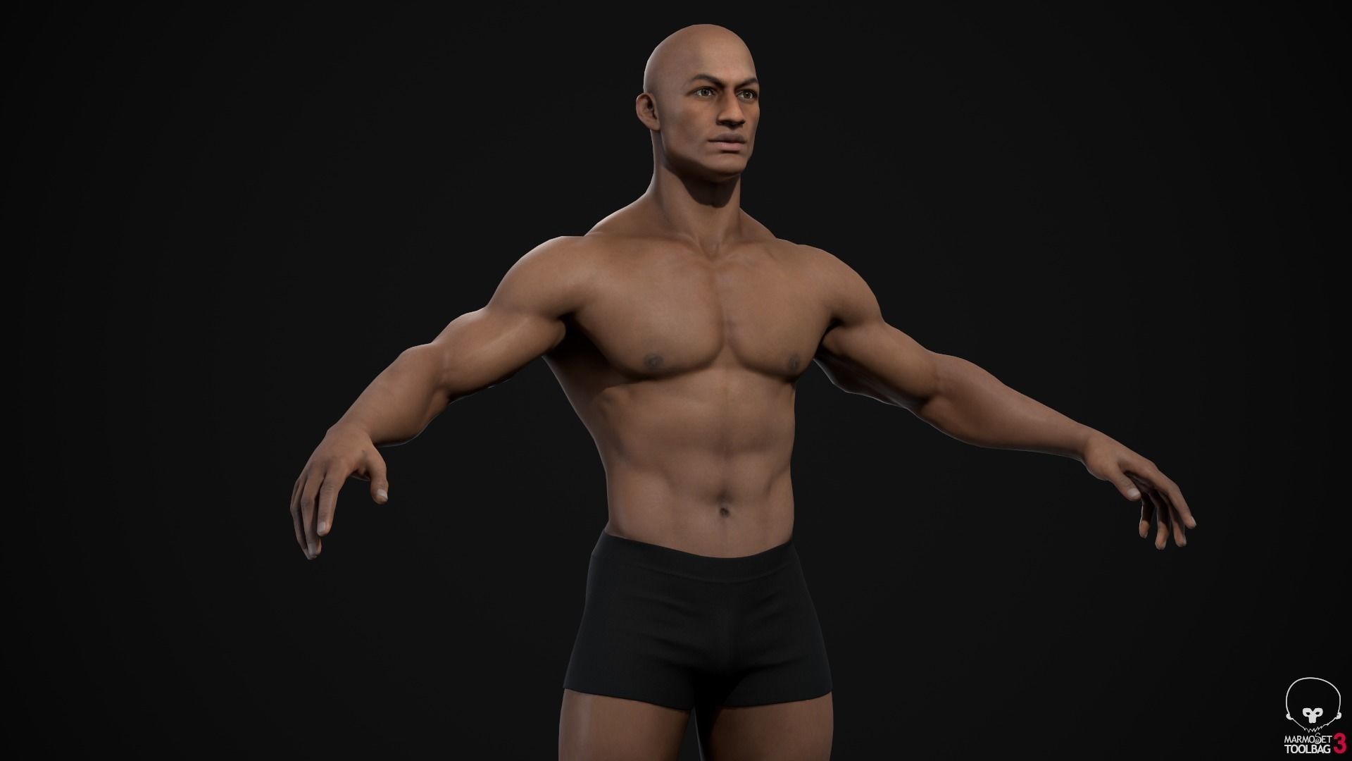 Black muscle man Low-poly 3D model_6