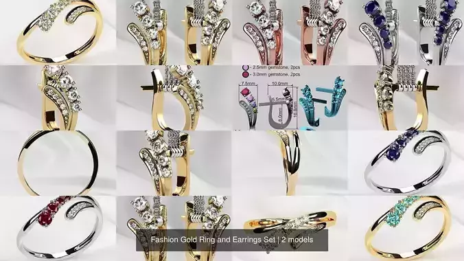 Fashion Gold Ring and Earrings Set