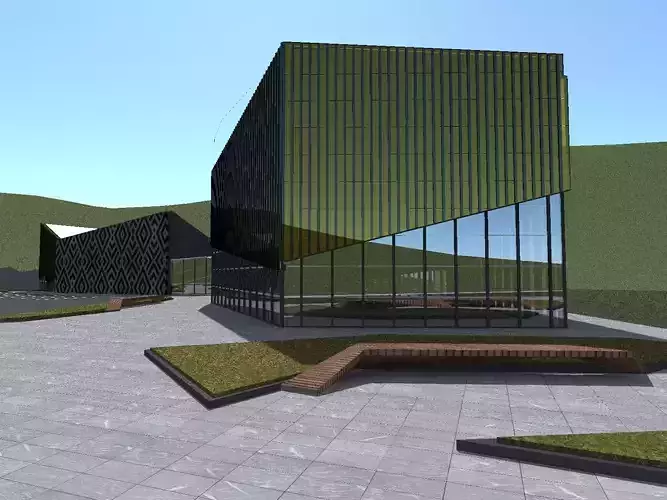 glass building wood mountain