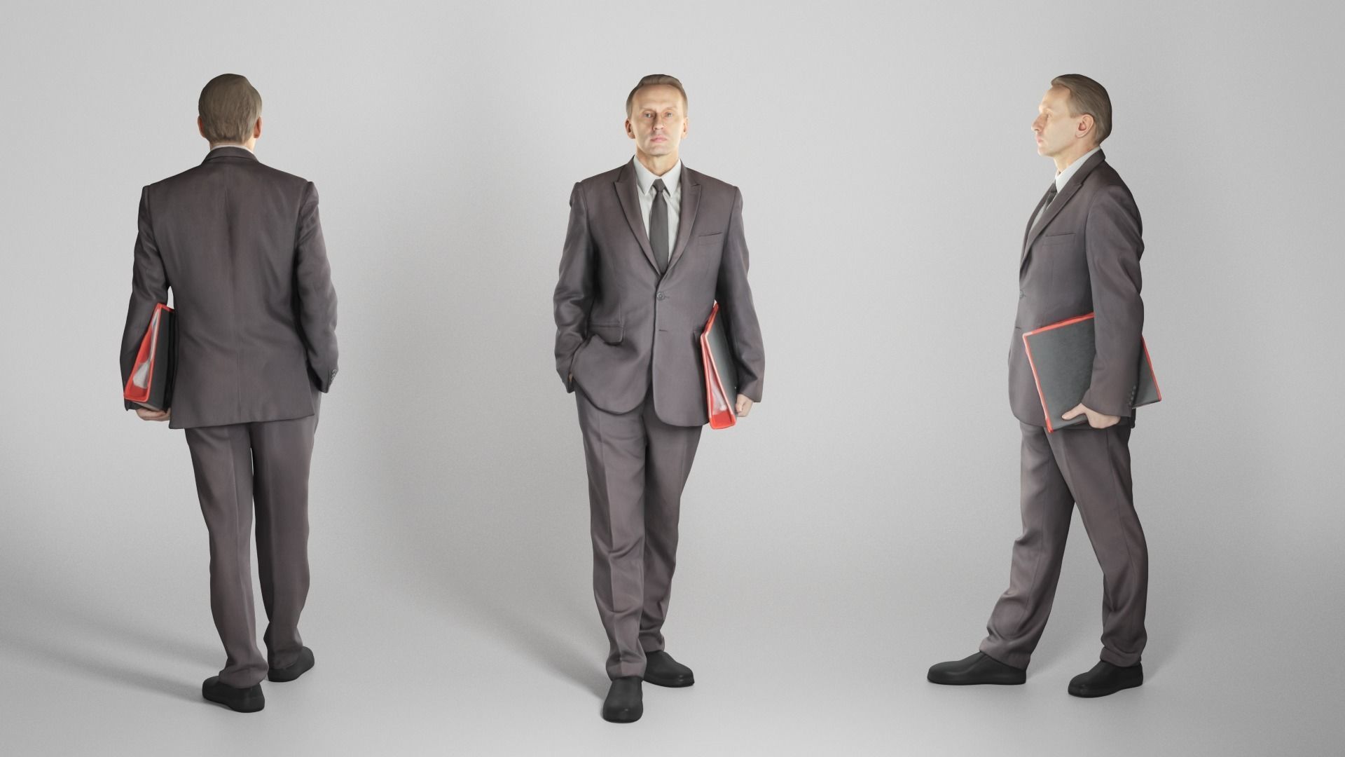 Man in black suit walking with folder 301 Low-poly 3D model_2