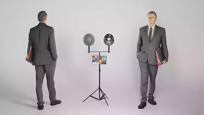 Man in black suit walking with folder 301