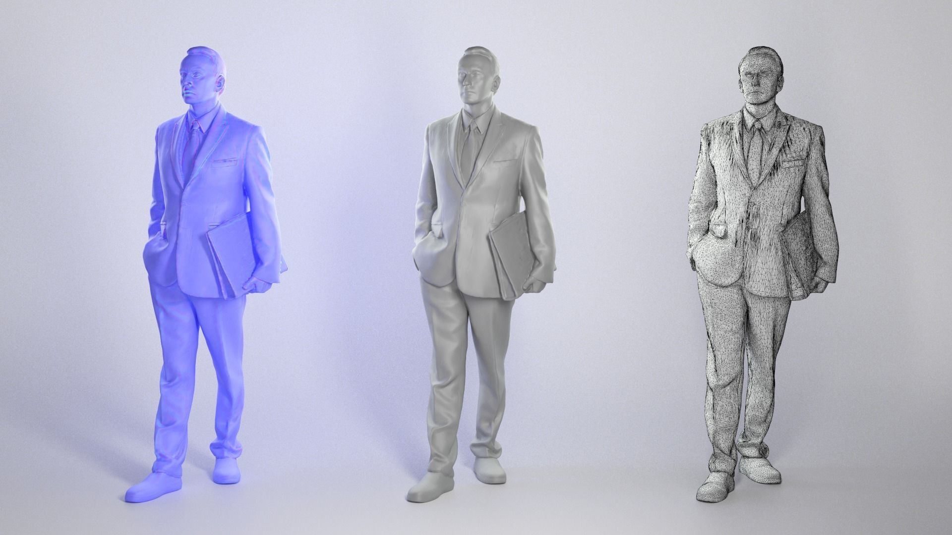 Man in black suit walking with folder 301 Low-poly 3D model_3