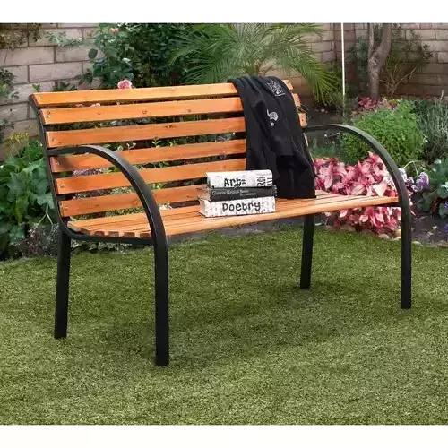 Oak-Black Refined Simplicity Garden Park Bench