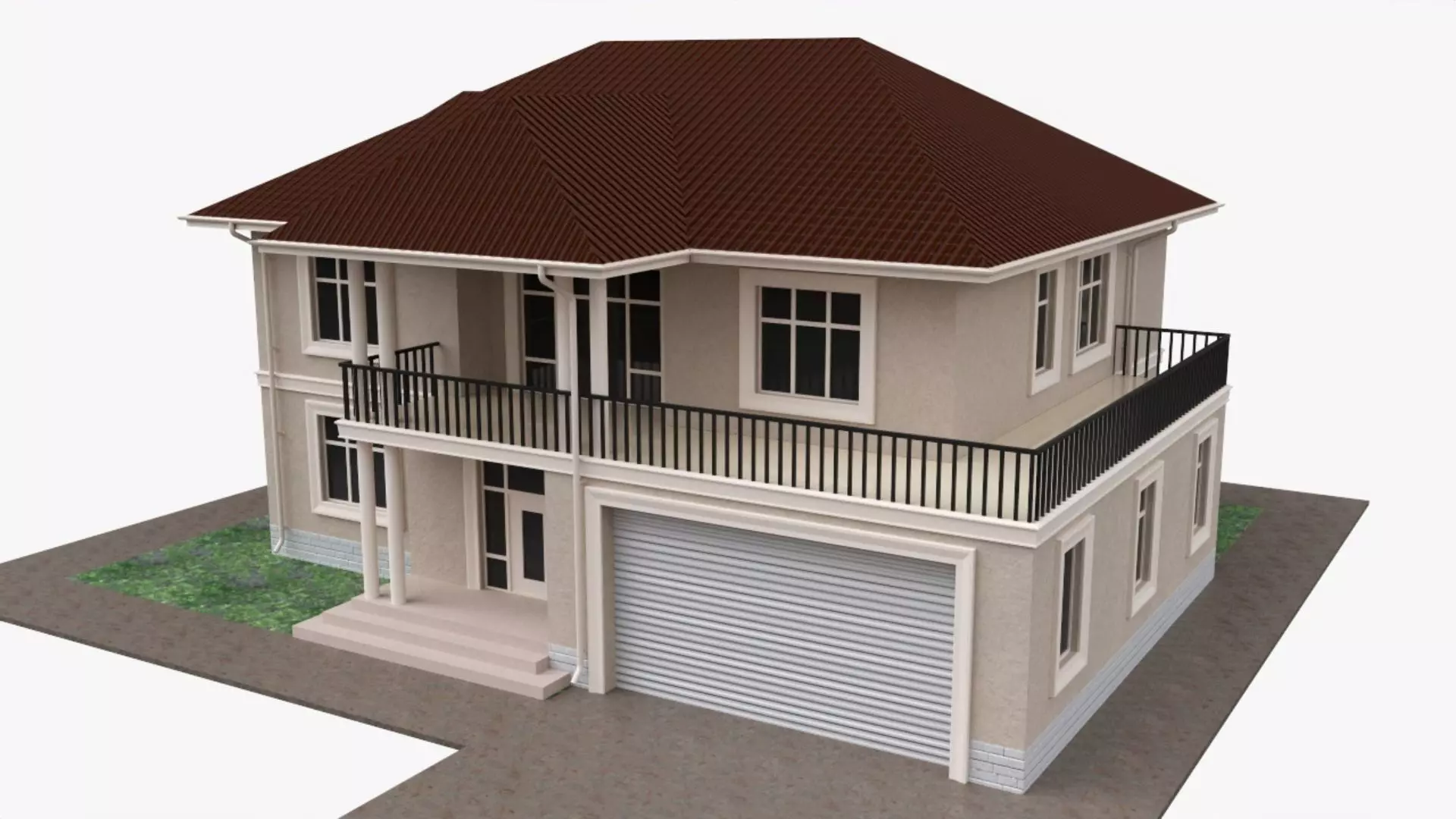 Building house two-story villa with garage Free 3D model