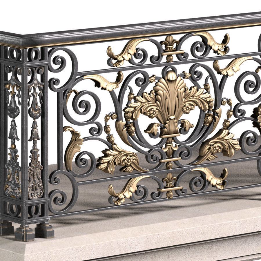 Wrought Classic Balcony Railing 3D model_1