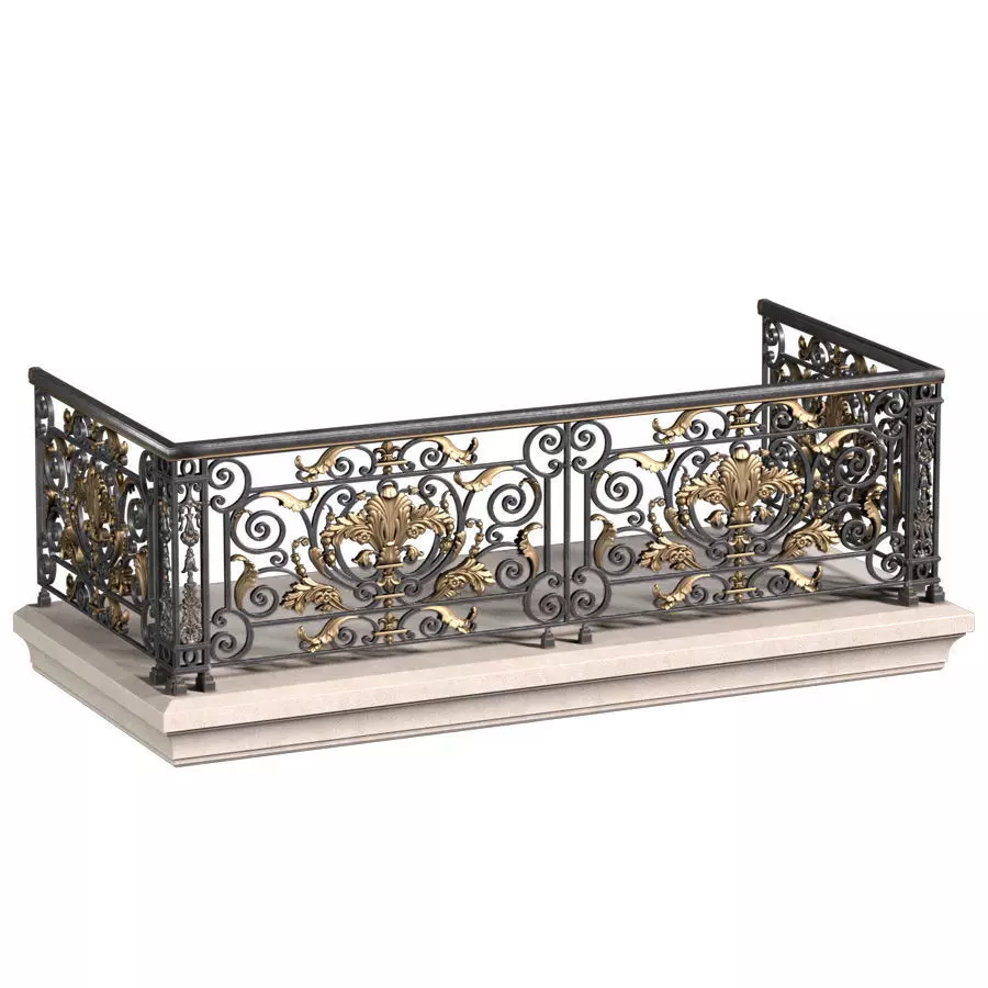Wrought Classic Balcony Railing 3D model_0