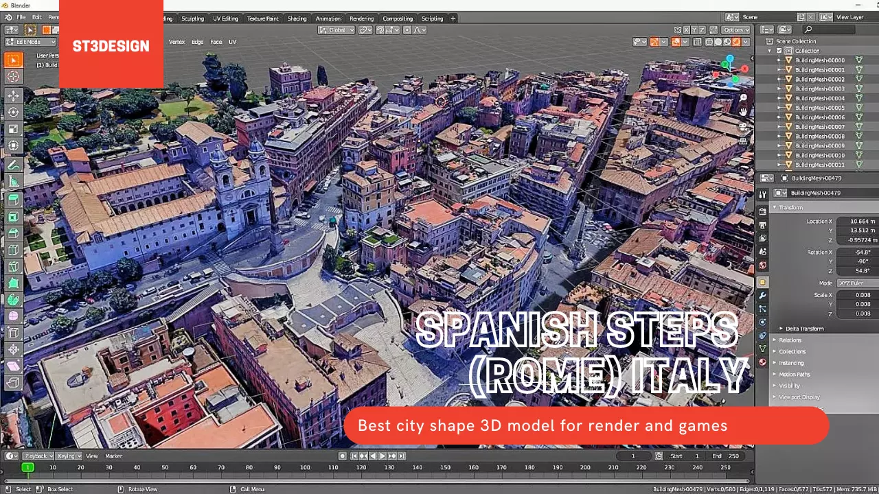 Spanish Steps Rome ITALY with texture Low-poly 3D model_0