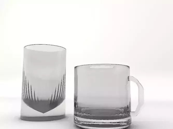 Glass 3D object in kitchen room Cinema4D
