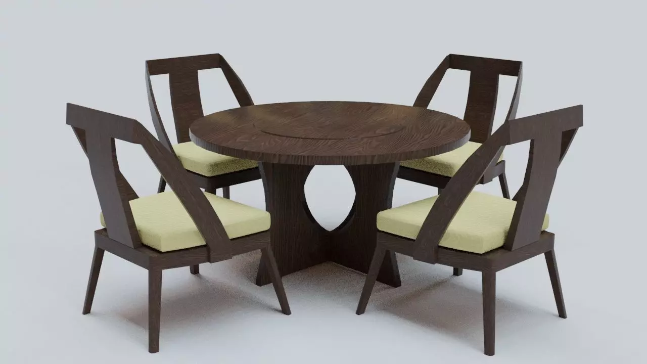 Dining table - circle table Low-poly 3D model_0