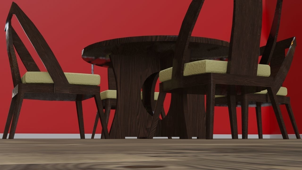 Dining table - circle table Low-poly 3D model_1