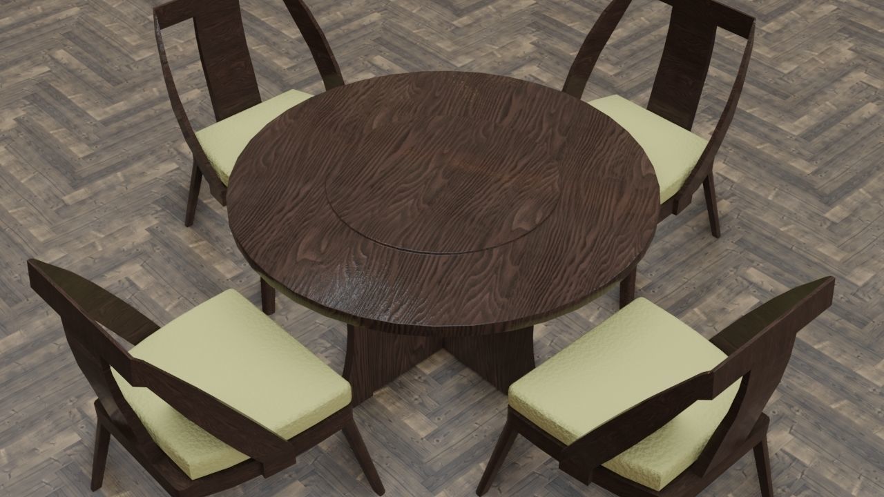 Dining table - circle table Low-poly 3D model_4