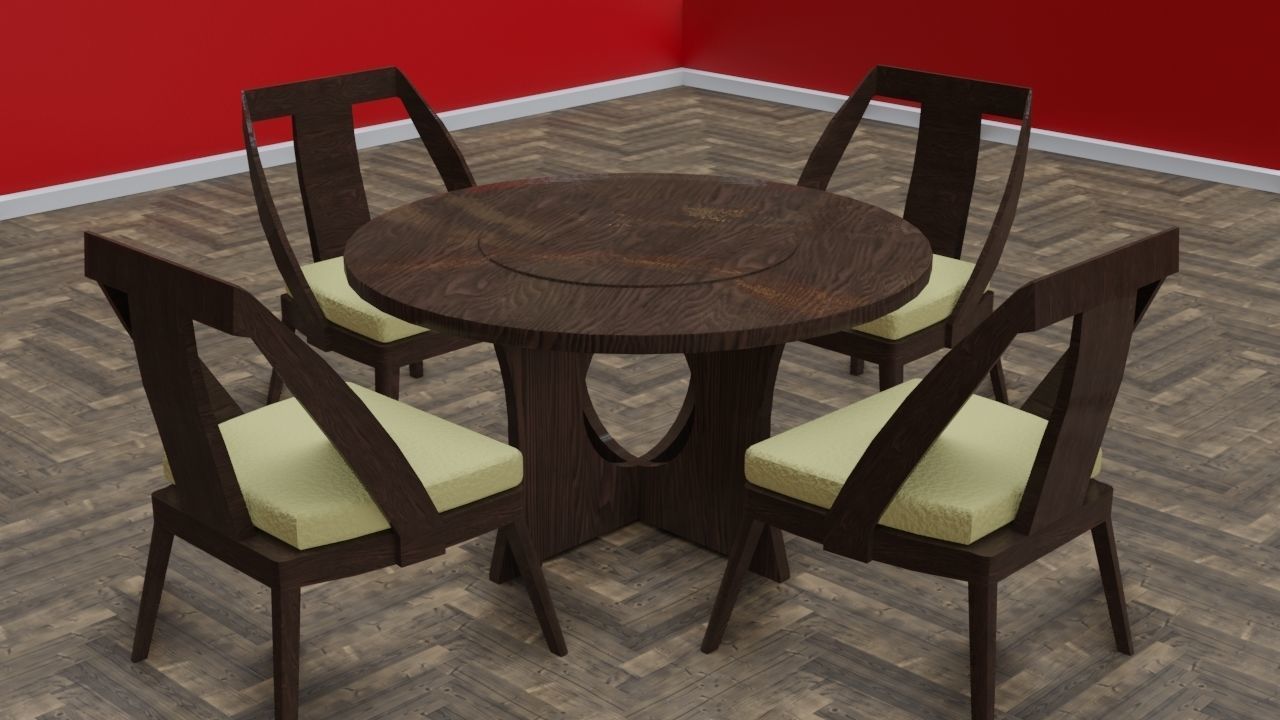 Dining table - circle table Low-poly 3D model_2