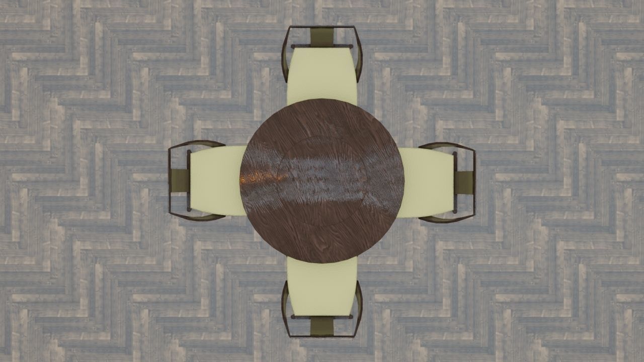 Dining table - circle table Low-poly 3D model_6