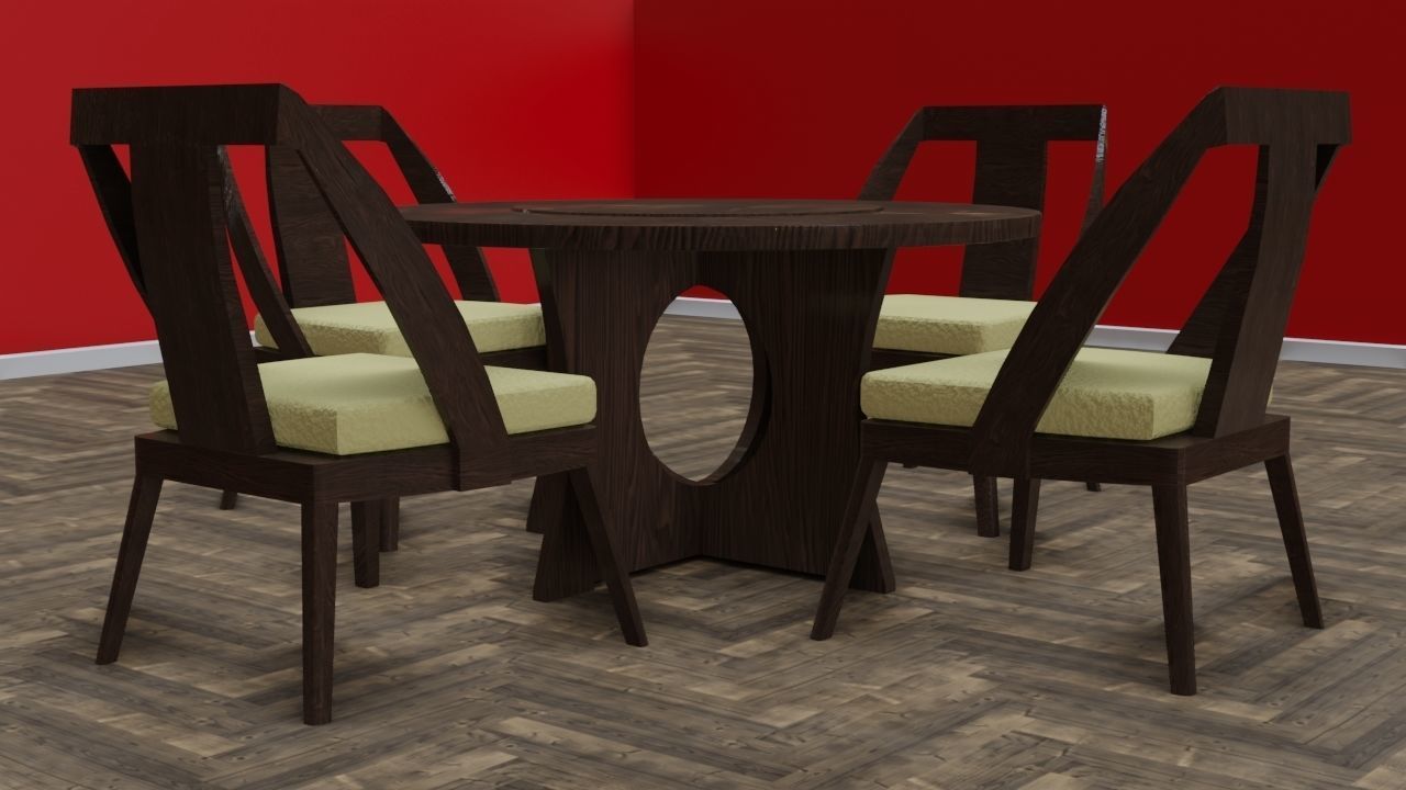 Dining table - circle table Low-poly 3D model_5