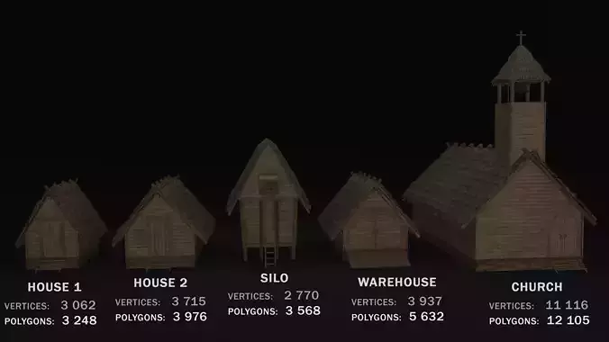 Medieval Village 5 piece Pack 2x House Warehouse Silo Church