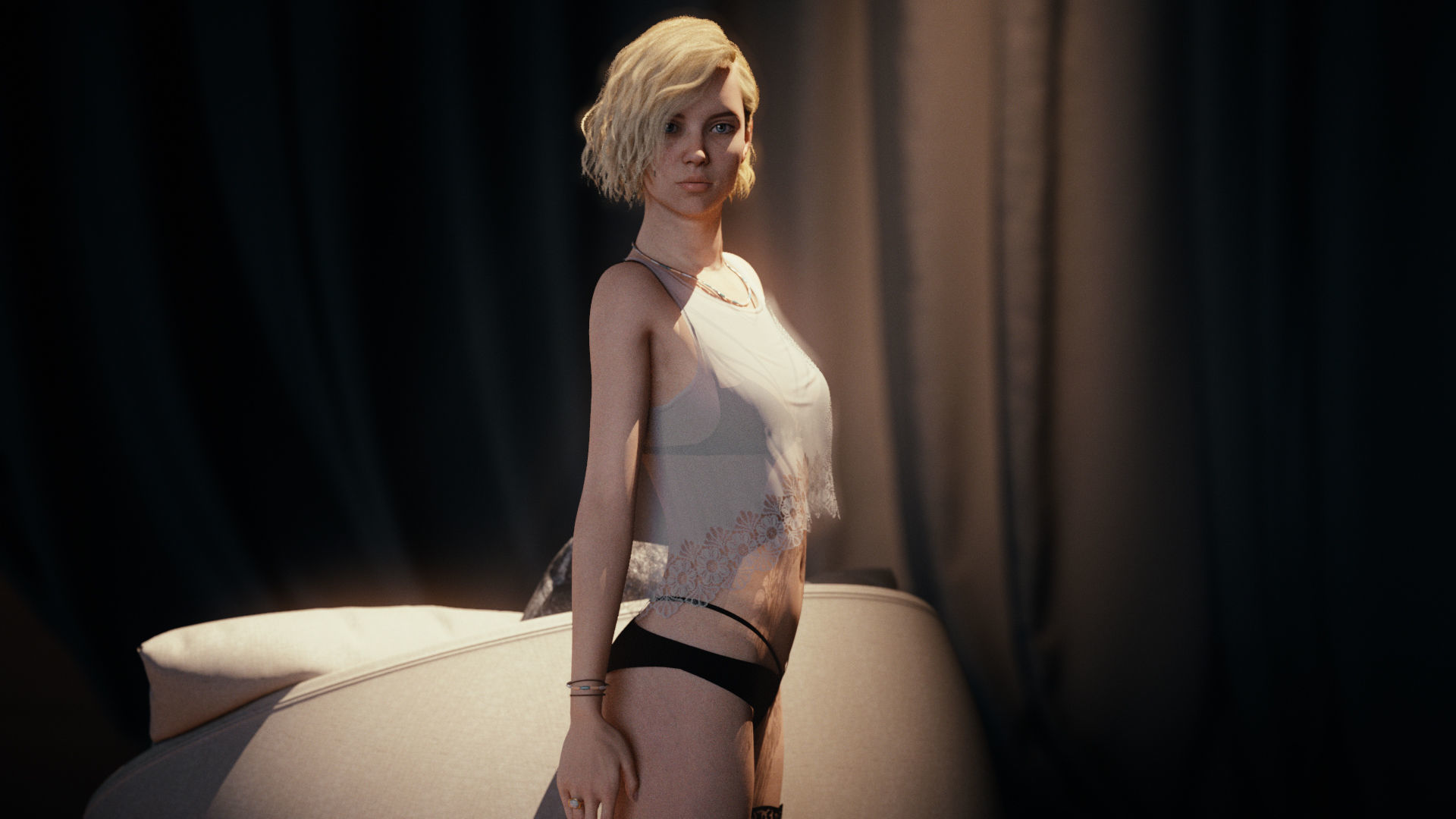 Rigged Female Model with Facial Blend shapes Low-poly 3D model_2