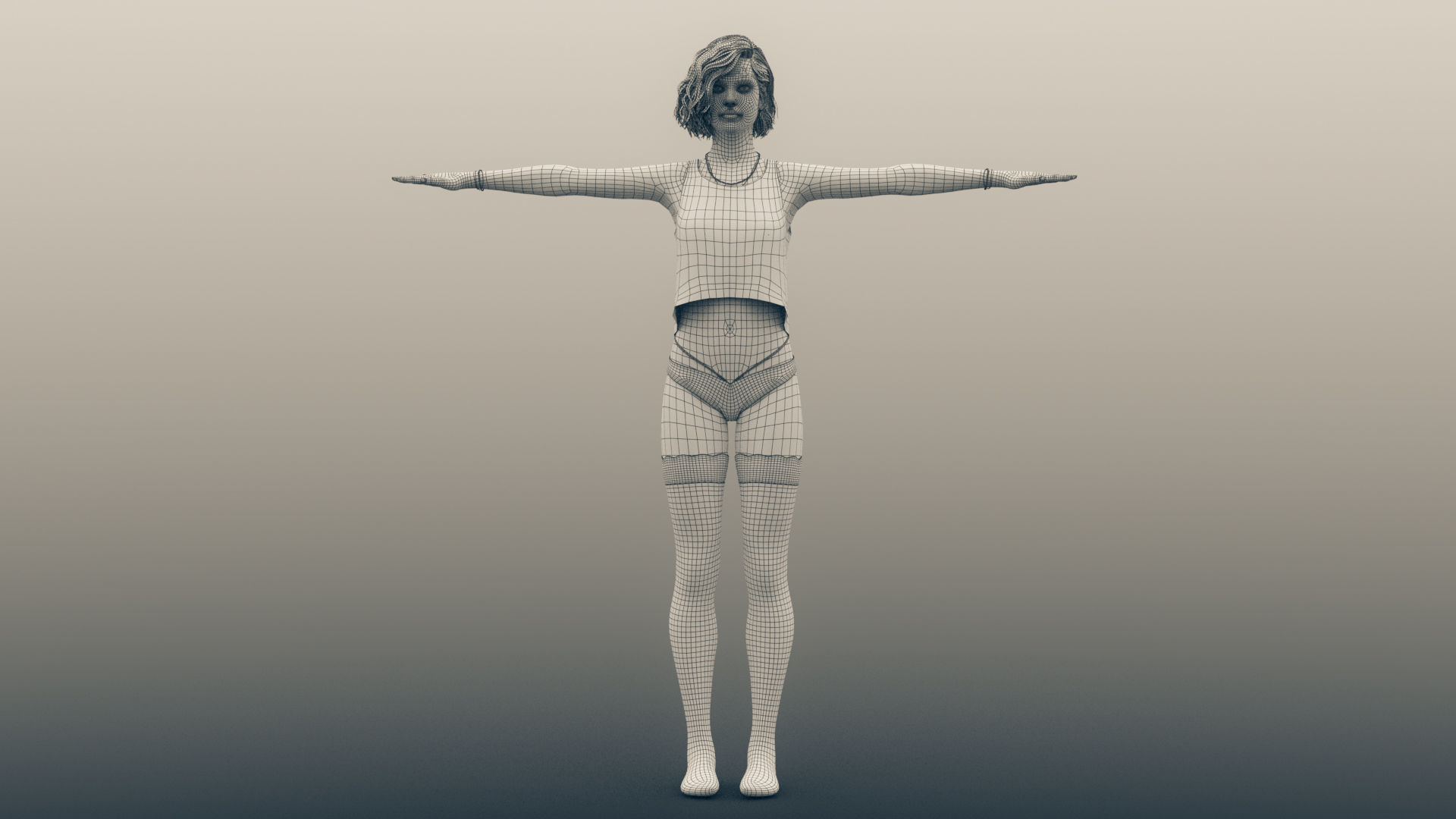 Rigged Female Model with Facial Blend shapes Low-poly 3D model_7