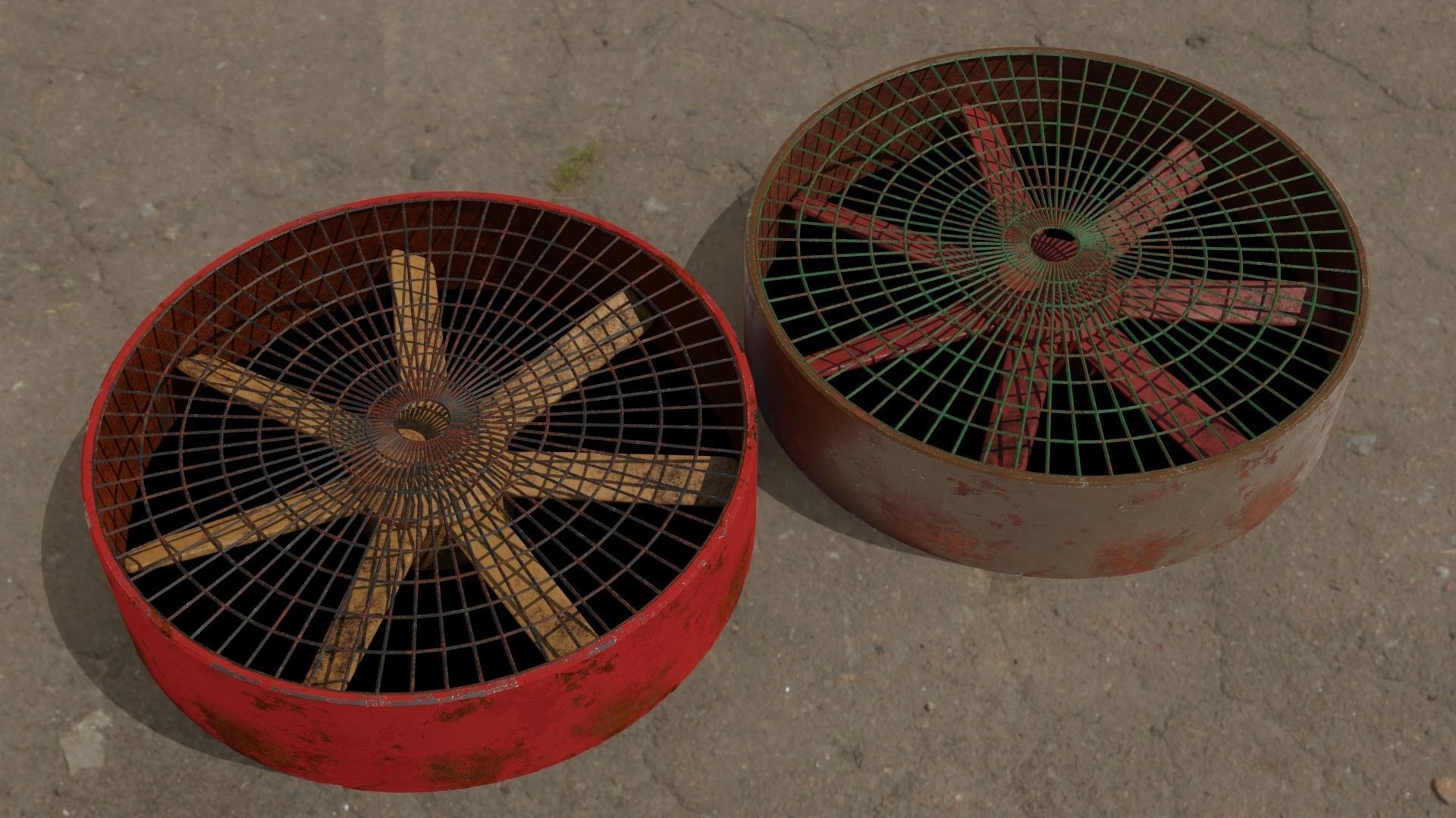 Turbine 3D model two rusty fans Low-poly 3D model_3