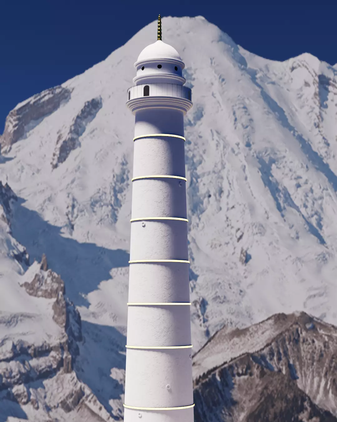 Dharahara lighthouse in mountains 3D model_0