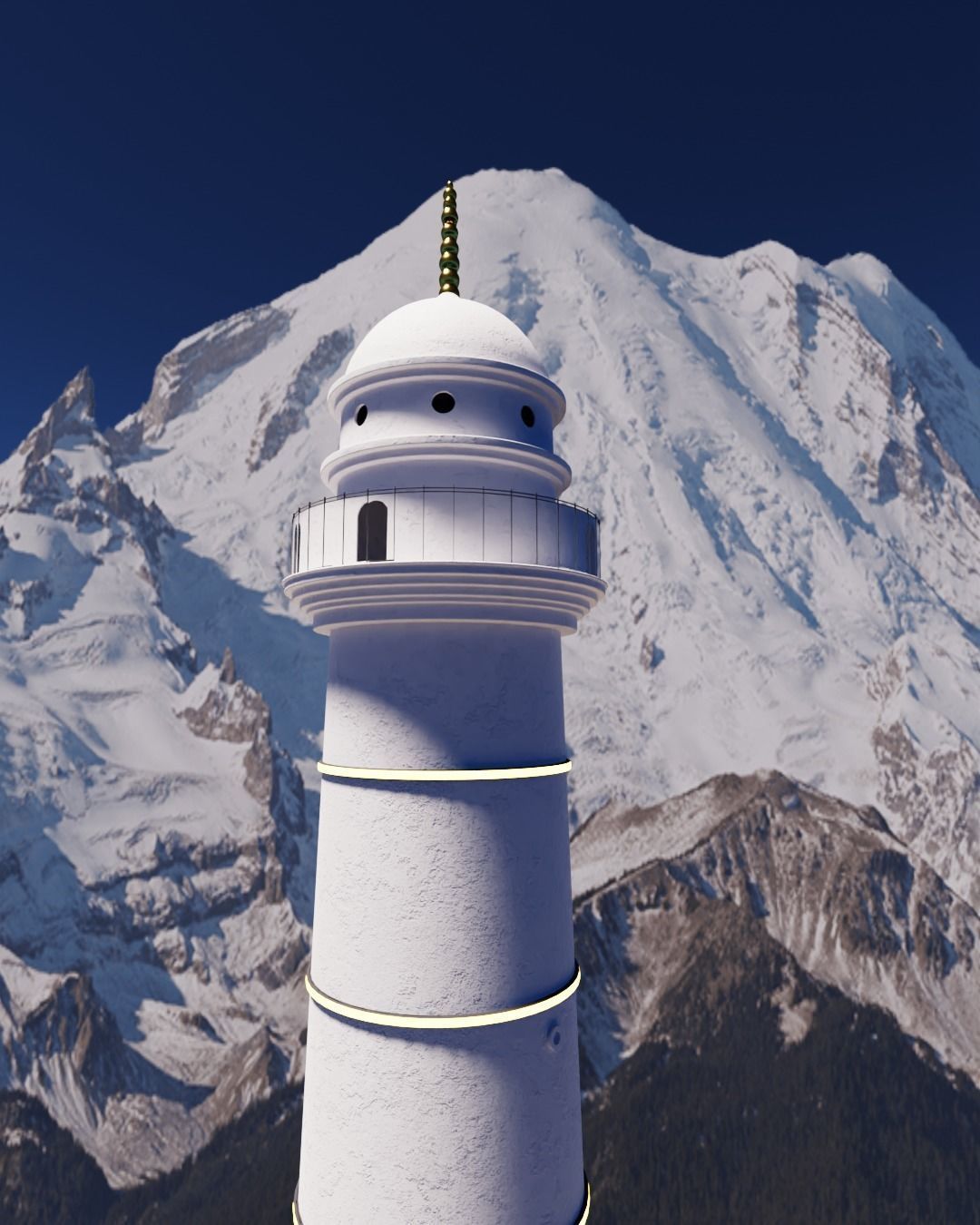 Dharahara lighthouse in mountains 3D model_2