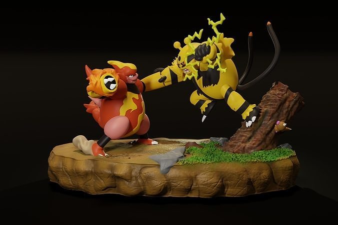 Pokemon battle diorama Magmortar Vs Electivire stl 3D print model