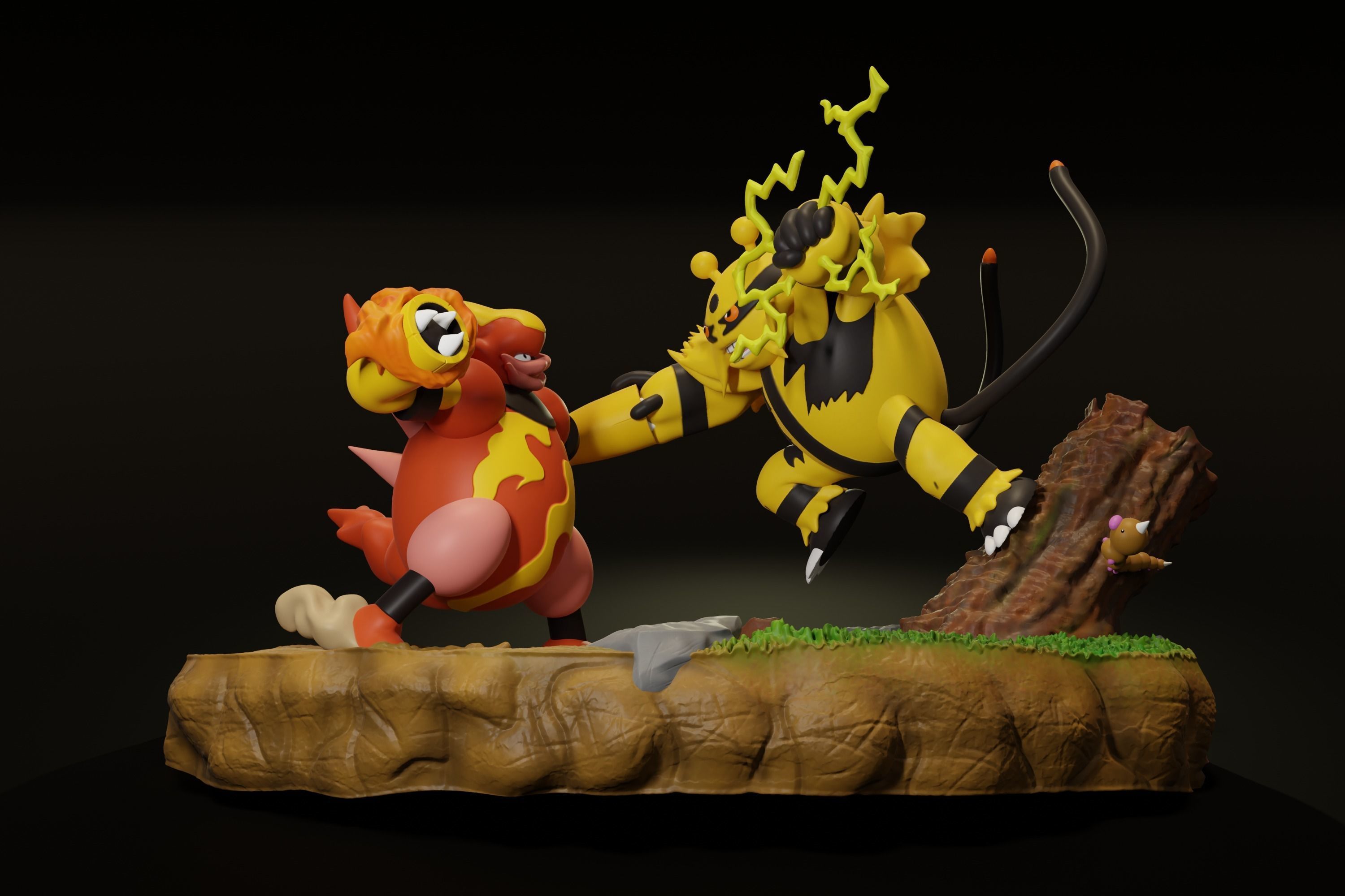 Pokemon battle diorama Magmortar Vs Electivire stl 3D print model_2