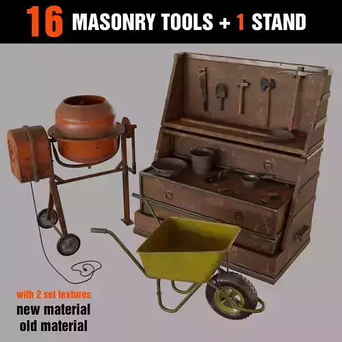 16 Masonry Tools  and 1 Stand