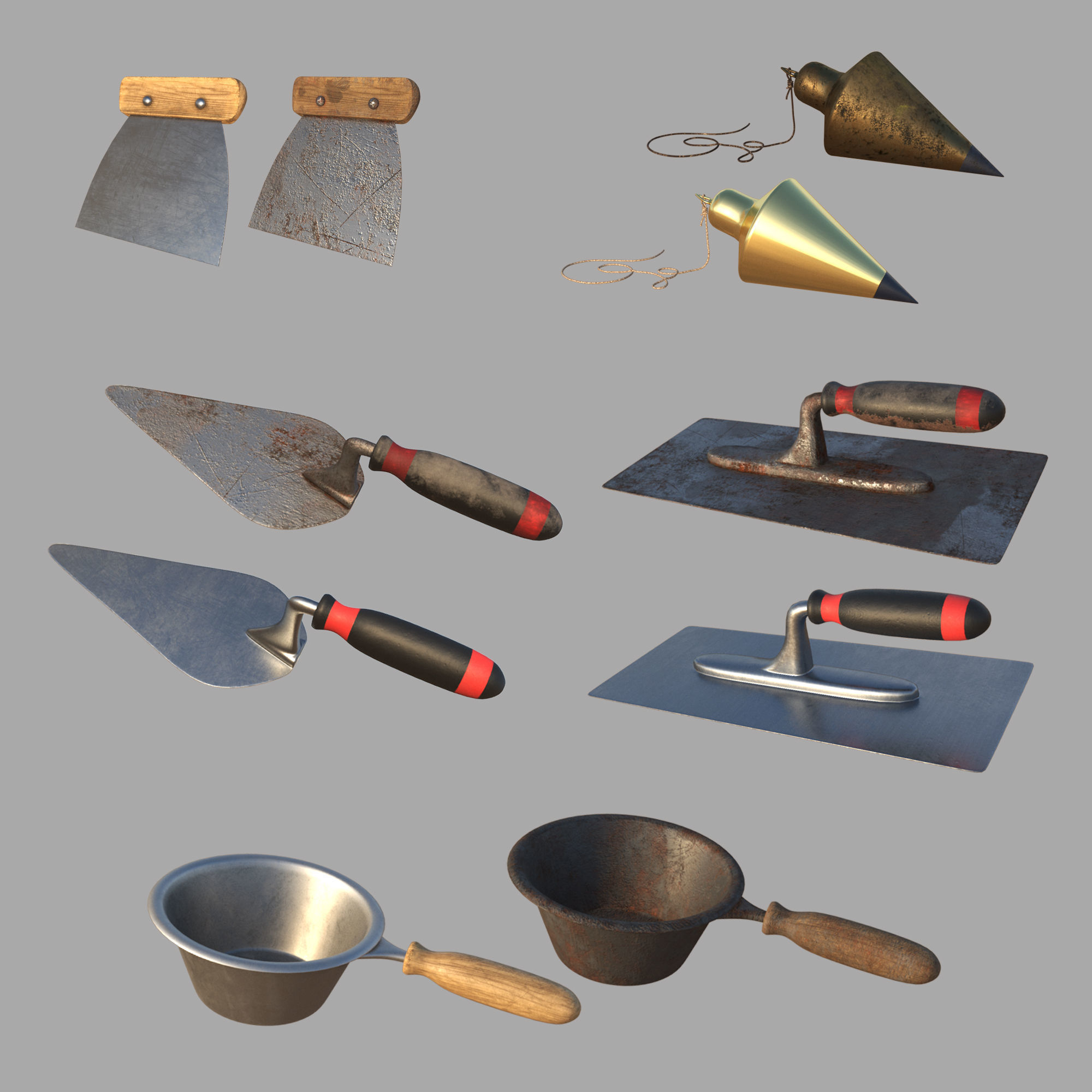 16 Masonry Tools  and 1 Stand 3D model_2