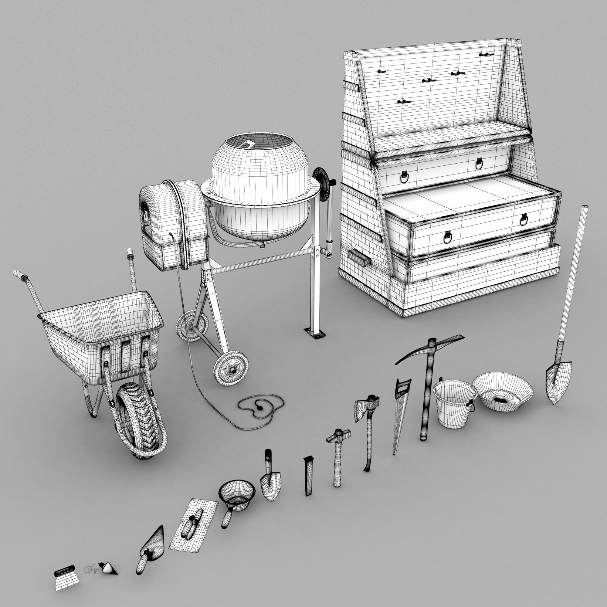 16 Masonry Tools  and 1 Stand 3D model_6