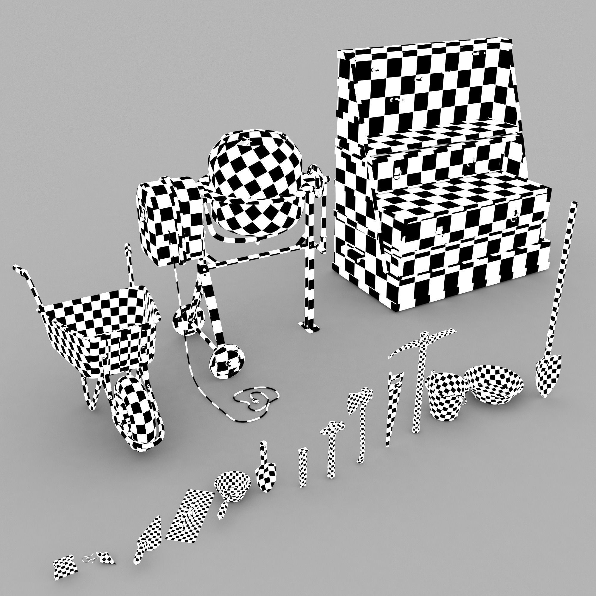 16 Masonry Tools  and 1 Stand 3D model_7