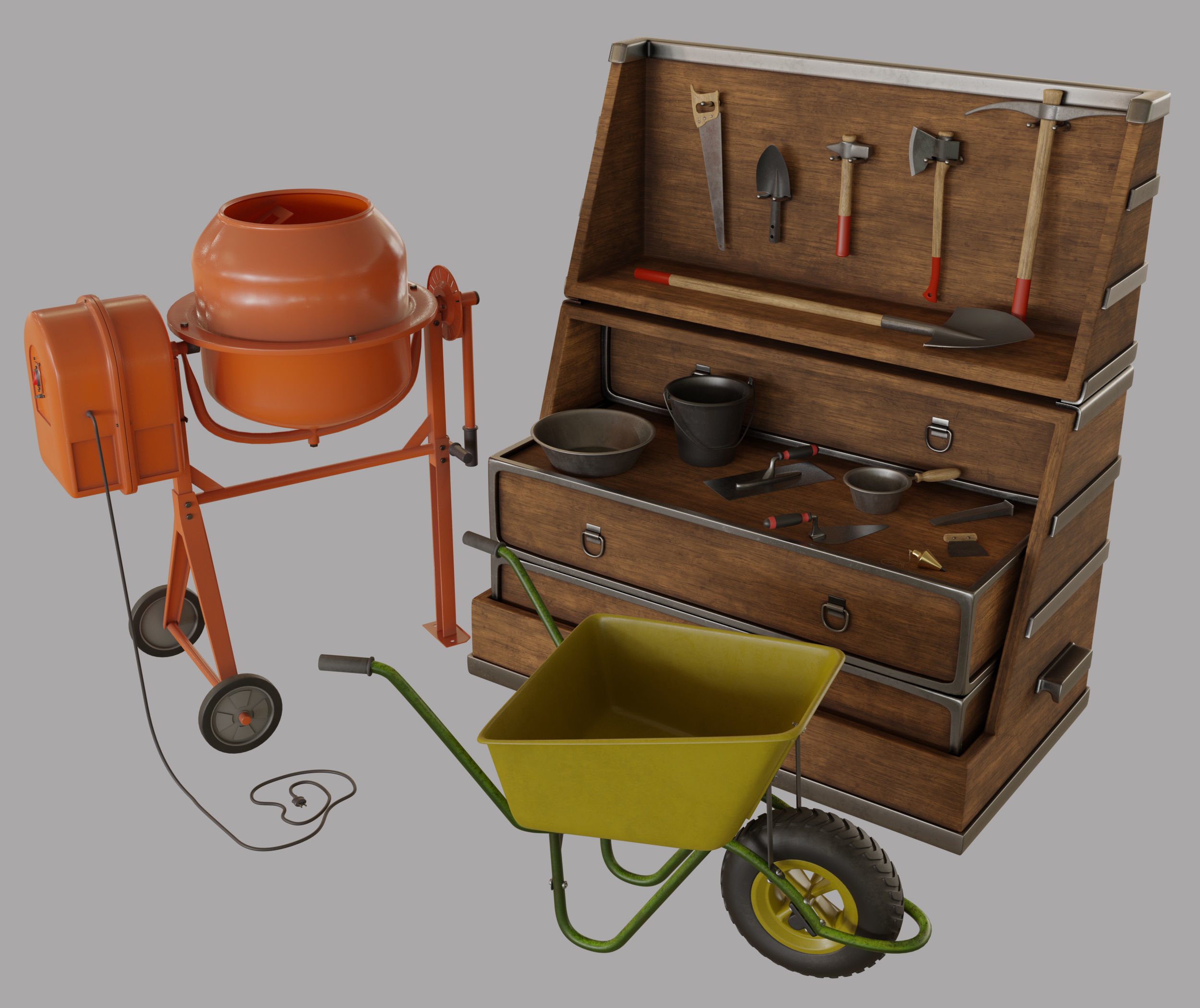 16 Masonry Tools  and 1 Stand 3D model_1