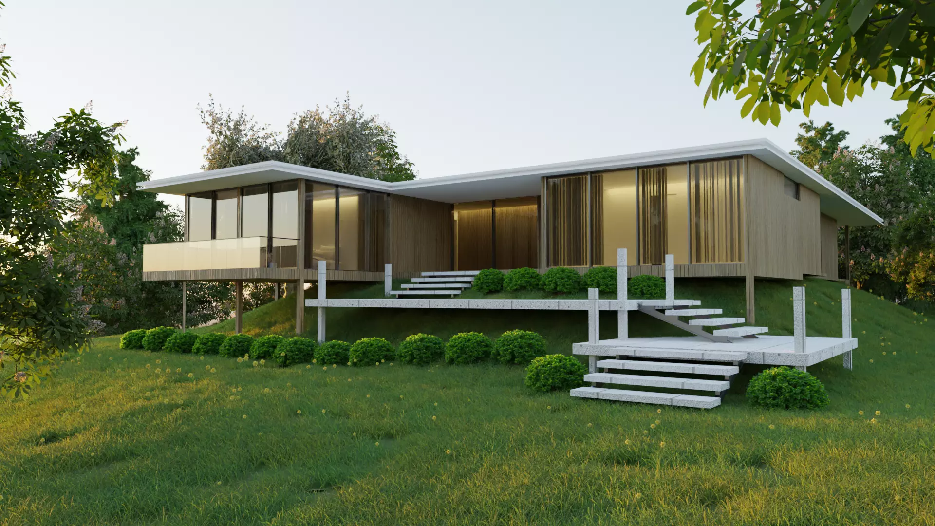 Modern House on a hill 3D model_0