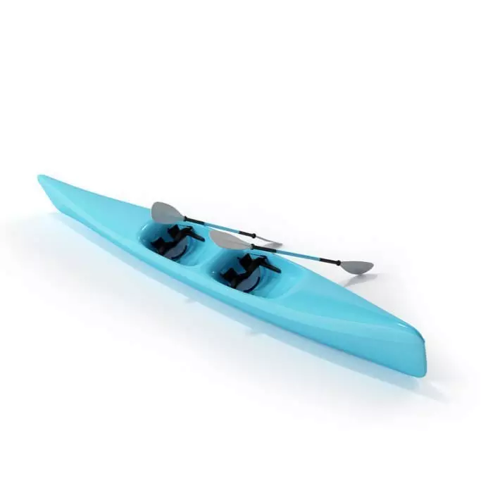 Blue Canoe With Paddles 3D model_0