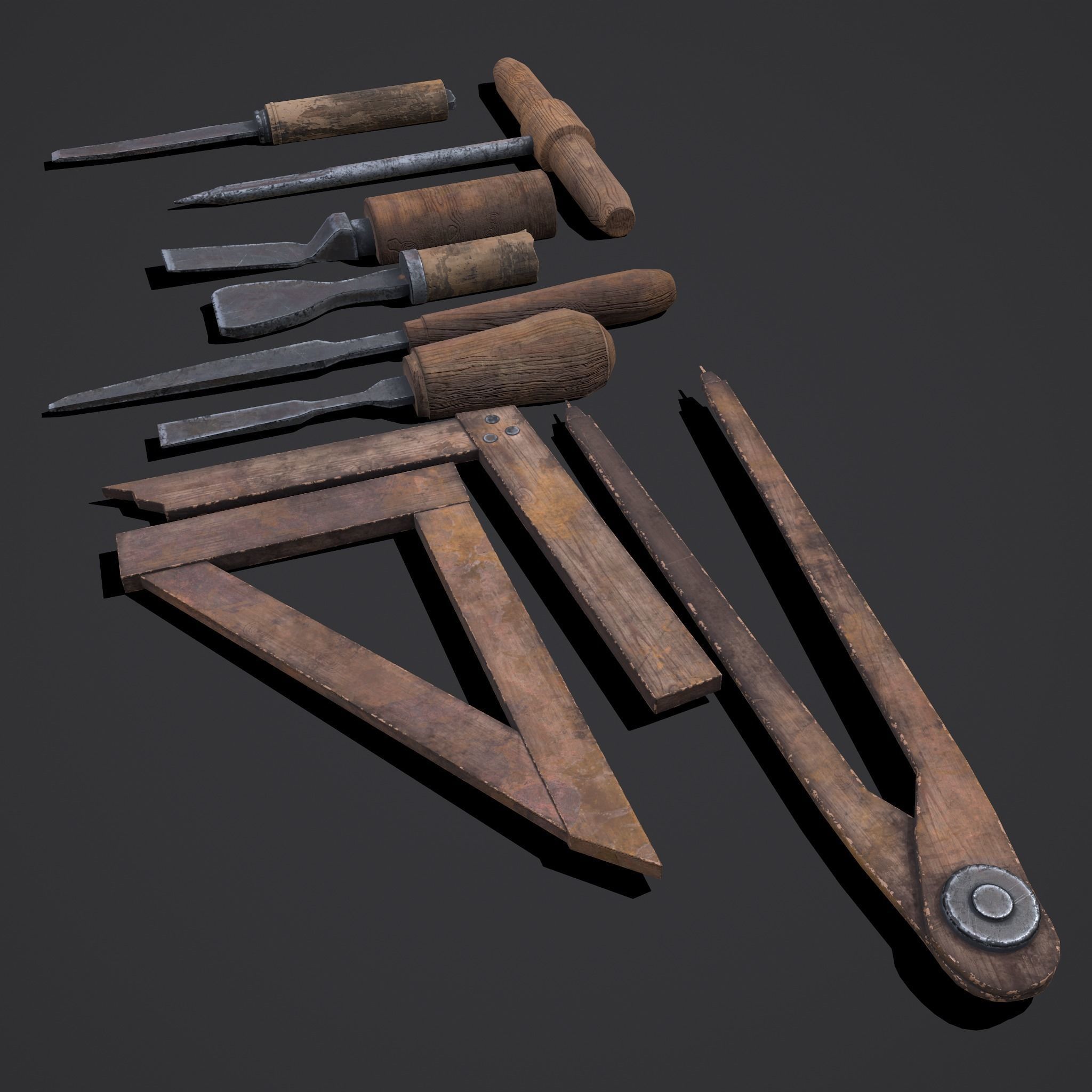 Carpenter Hand Tools Low-poly 3D model_2