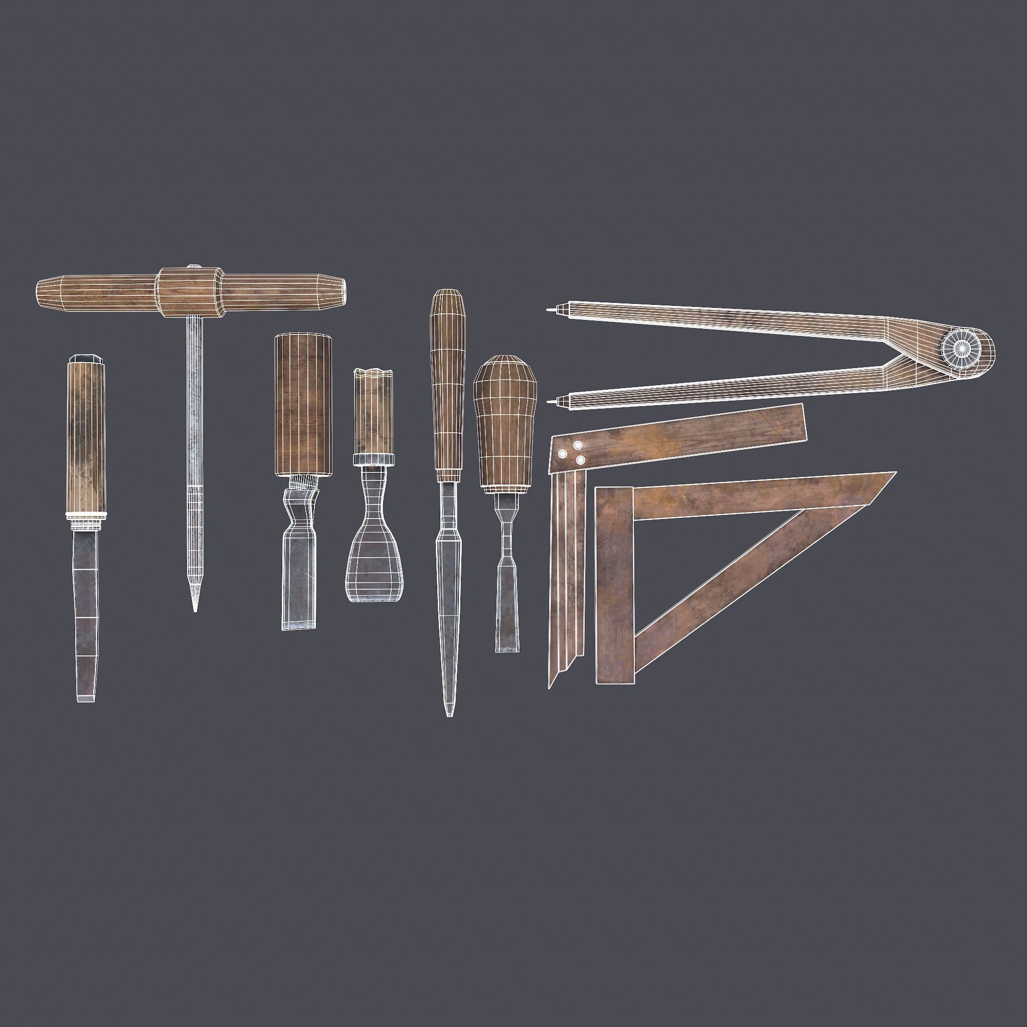 Carpenter Hand Tools Low-poly 3D model_25
