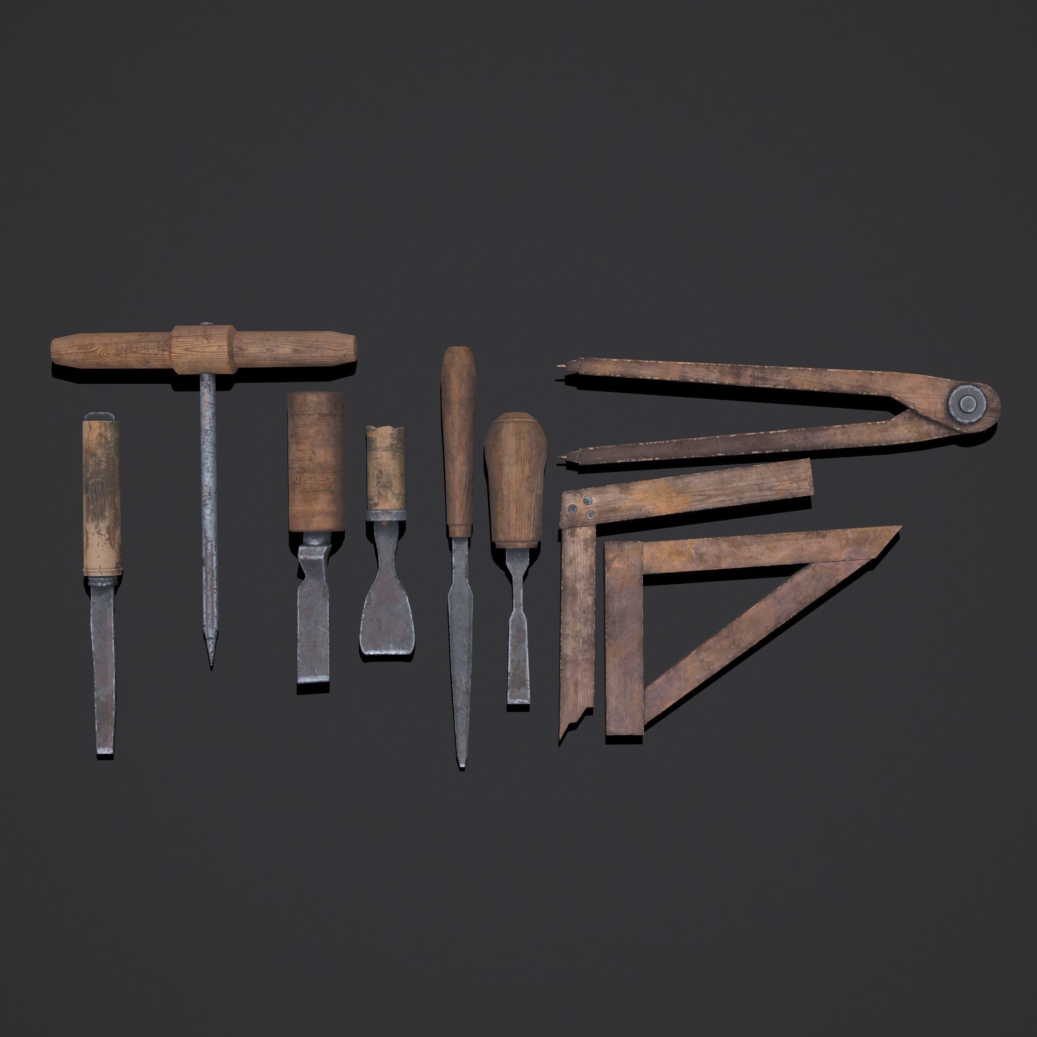 Carpenter Hand Tools Low-poly 3D model_11