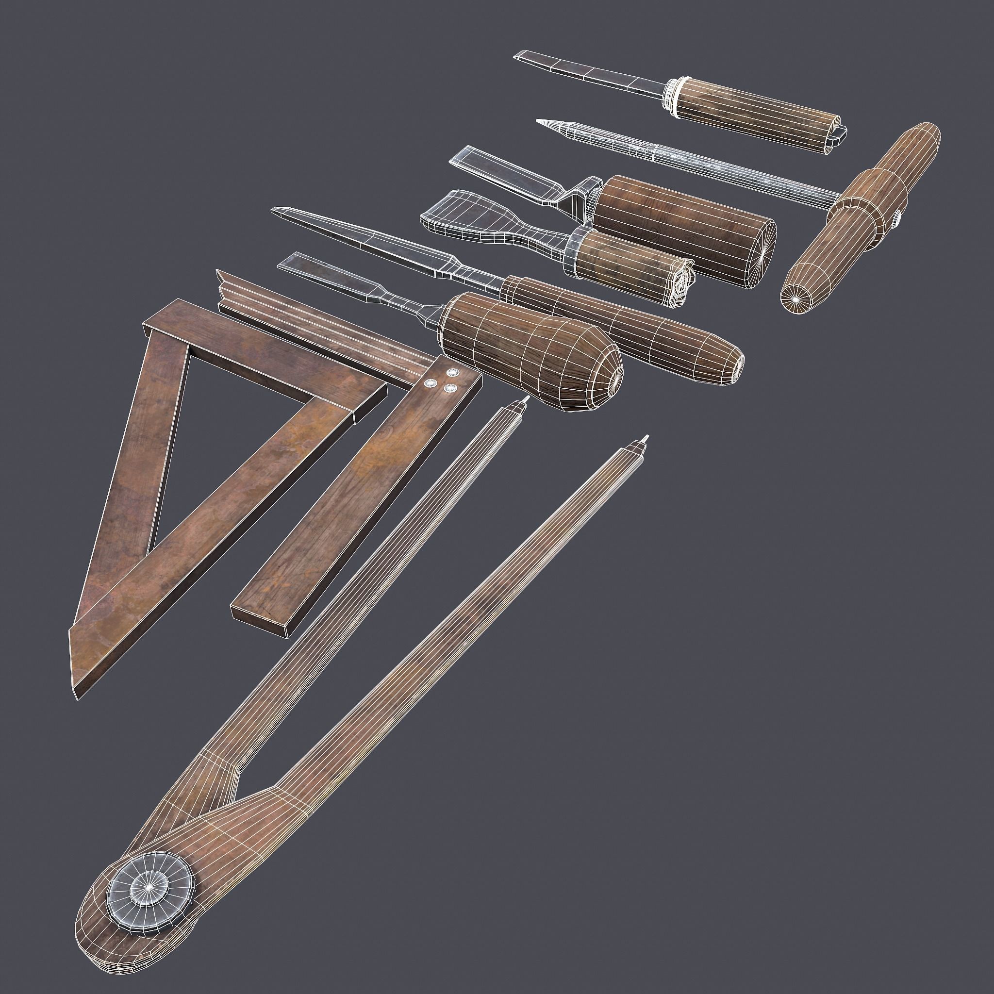 Carpenter Hand Tools Low-poly 3D model_35