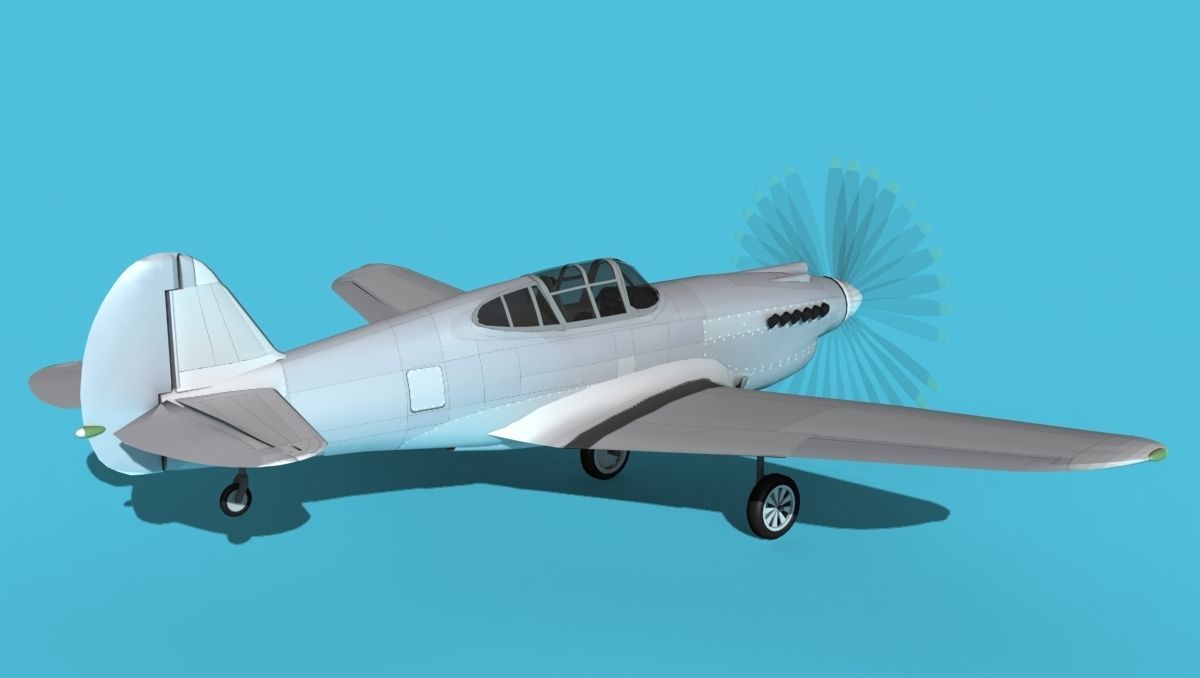 Curtiss P-40B Warhawk Bare Metal 3D model_5