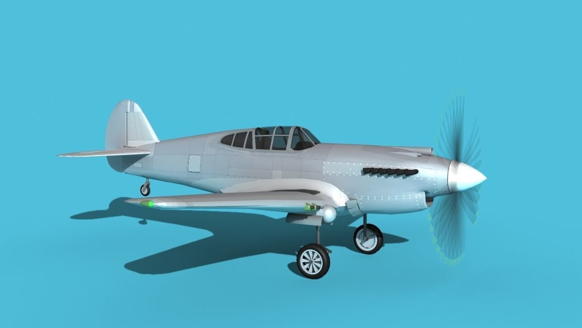 Curtiss P-40B Warhawk Bare Metal 3D model_3