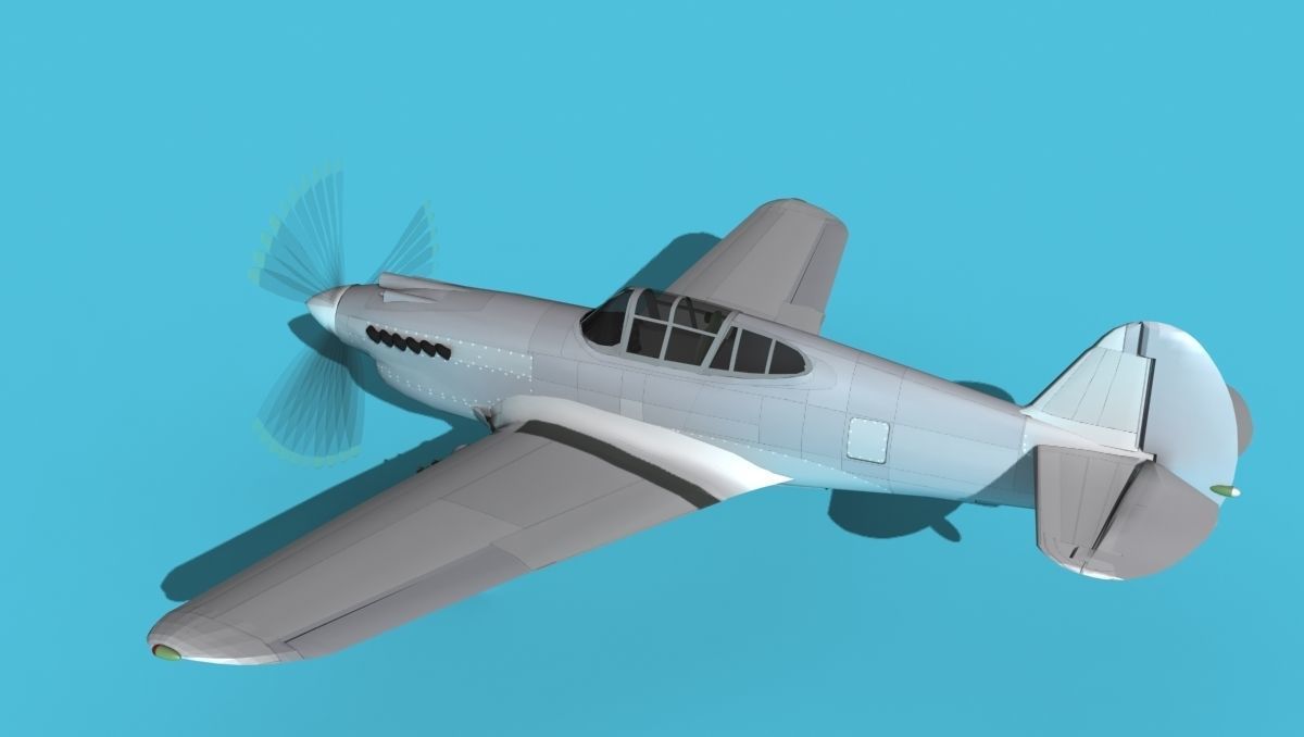 Curtiss P-40B Warhawk Bare Metal 3D model_8