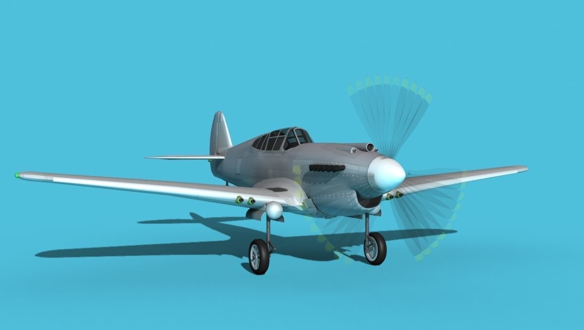Curtiss P-40B Warhawk Bare Metal 3D model_2
