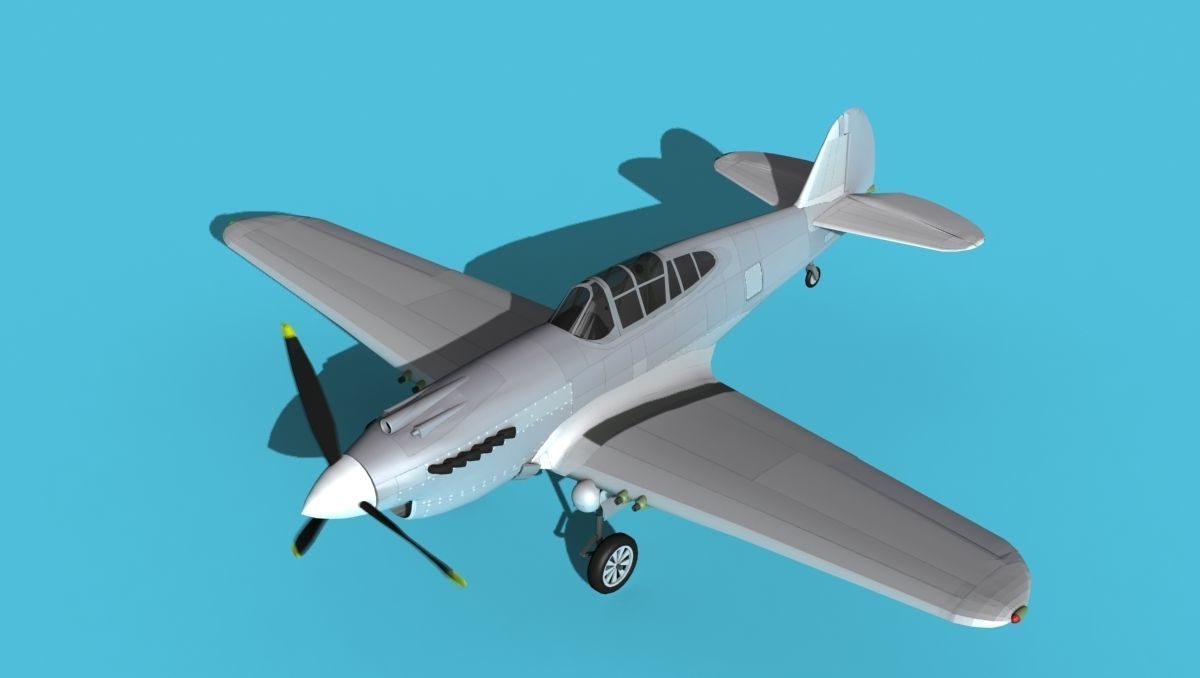 Curtiss P-40B Warhawk Bare Metal 3D model_10