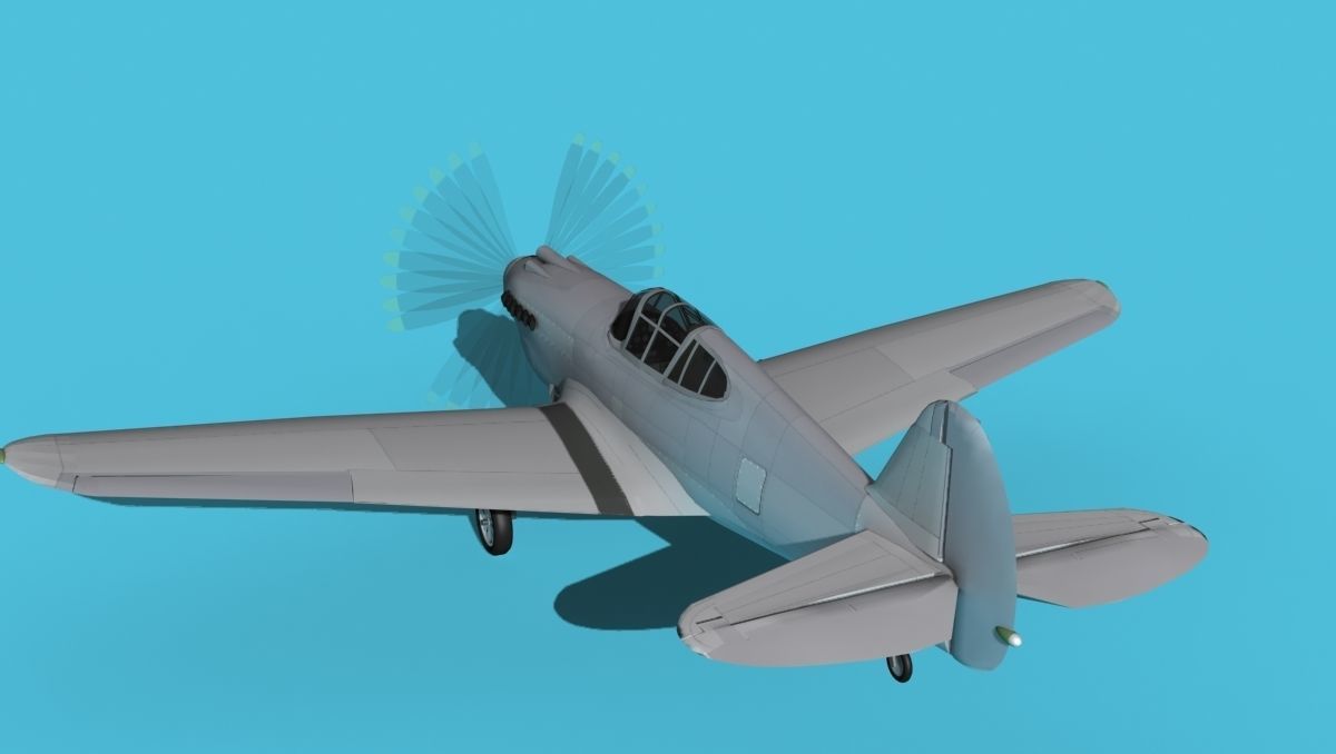 Curtiss P-40B Warhawk Bare Metal 3D model_7