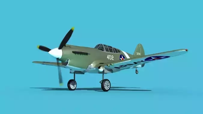 Curtiss P-40B Warhawk V02 USAAF 3D model