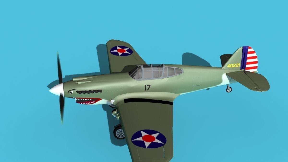 Curtiss P-40B Warhawk V03 USAAF 3D model_9