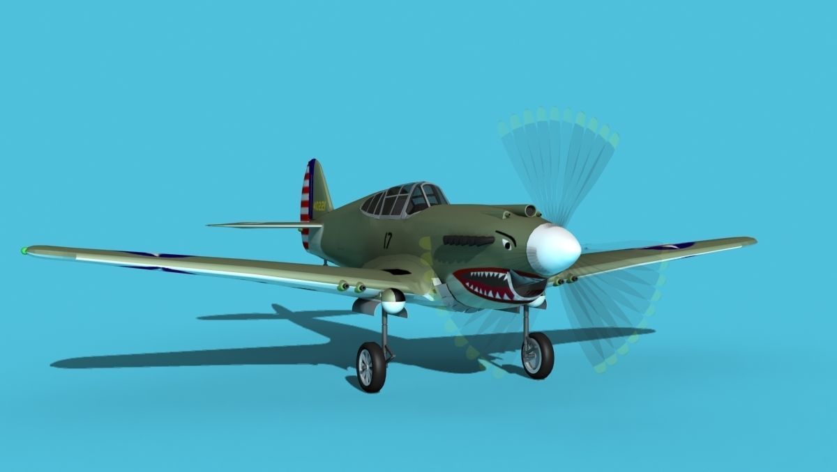 Curtiss P-40B Warhawk V03 USAAF 3D model_2