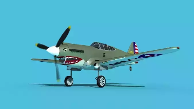 Curtiss P-40B Warhawk V03 USAAF 3D model