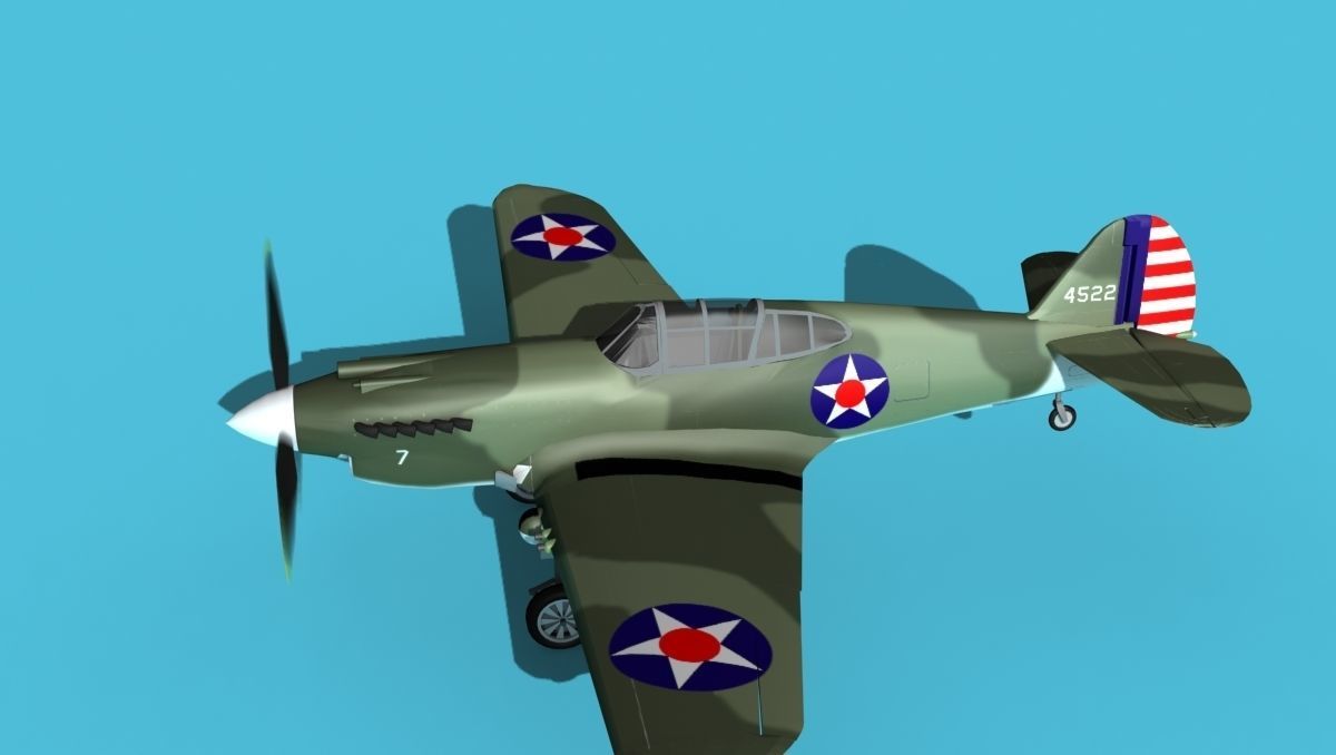 Curtiss P-40B Warhawk V04 USAAF 3D model_9